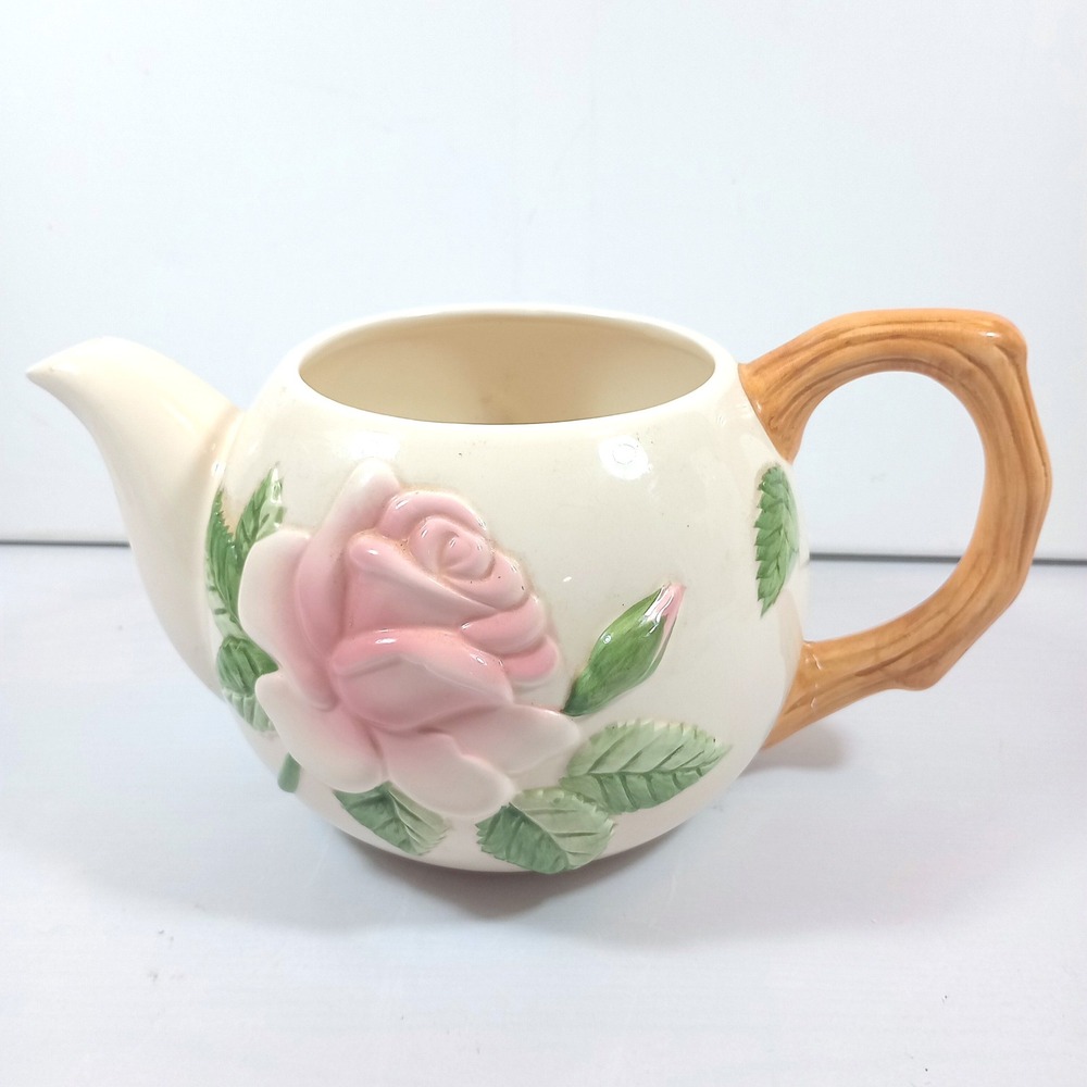 Vintage Teleflora Teapot Pink Rose Ceramic Planter Cottagecore Kitchen Decor